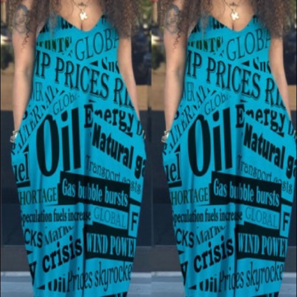 Leisure letter print blue maxi dress